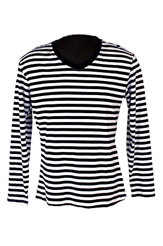 M&G Atelier Damen Ringelshirt Ringelpulli Karnevalskostüm Bekleidung Schwarz Weiss XS-2XL (L) von M&G Atelier