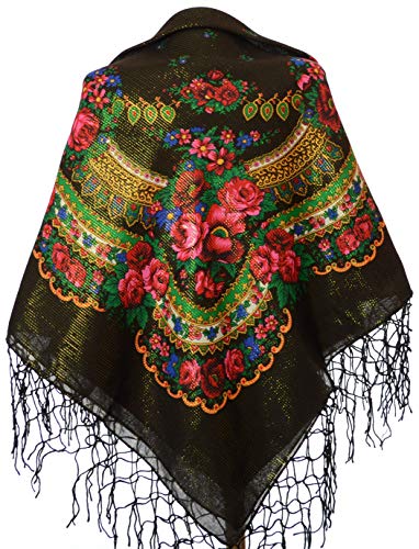 M&K Apparel - Halstuch mit traditionellem ukrainischem/polnischem/russischem Blumenmuster und Fransen - Schwarz - M&K Apparel - Halstuch mit traditionellem ukrainischem/polnischem/russischem Blumenmuster und Fransen - Schwarz - von M&K Apparel
