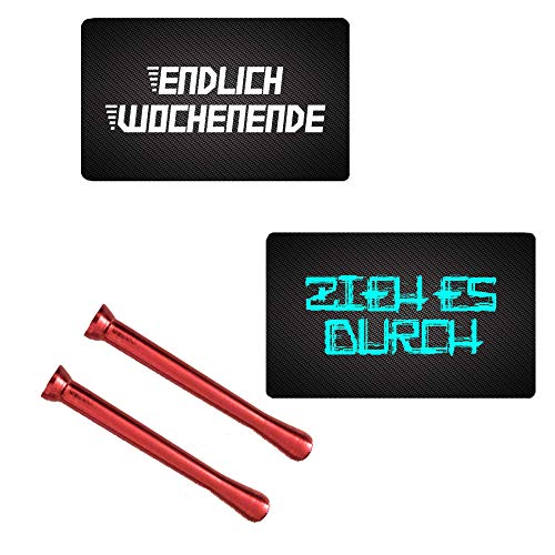 Farbiges Zieh Röhrchen & „ENDLICH Wochenende & „ZIEH ES DURCH“ Karten Alu Snuff Snorter Tube Bullet Sniffer Snuffer Portionierer für Schnupftabak - Farbe & Menge frei wählbar (2X Rot & 2 Karten) Farbiges Zieh Röhrchen & „ENDLICH Wochenende & „ZIEH ES DURCH“ Karten Alu Snuff Snorter Tube Bullet Sniffer Snuffer Portionierer für Schnupftabak - Farbe & Menge frei wählbar (2X Rot & 2 Karten) von M&M Smartek