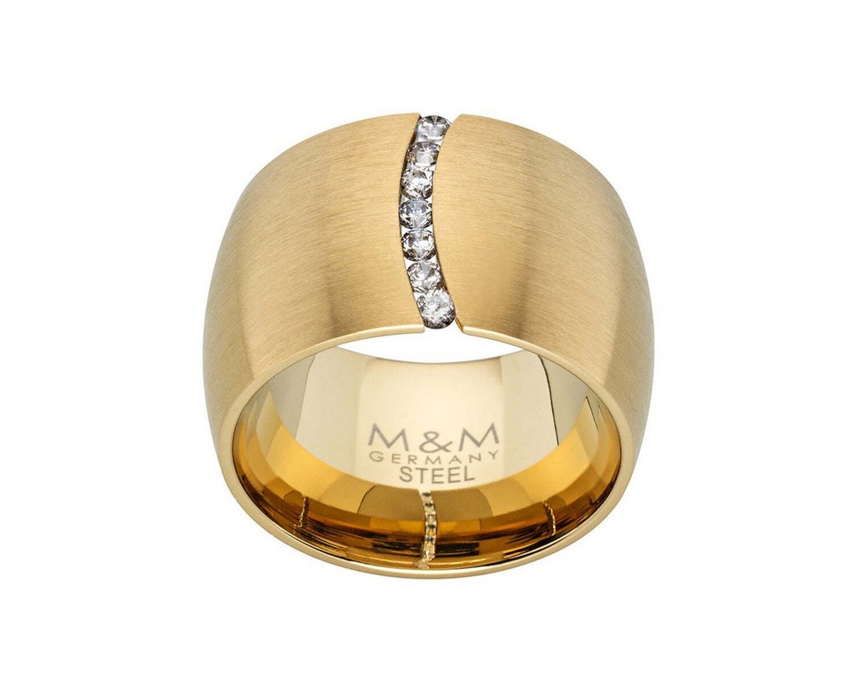 M&M Fingerring Ring Damen silber / gold breit (14mm) mit Zirkonia (1-tlg), Spannring ModernGlam", deutsche Qualität, inkl. edles Schmucketui" von M&M