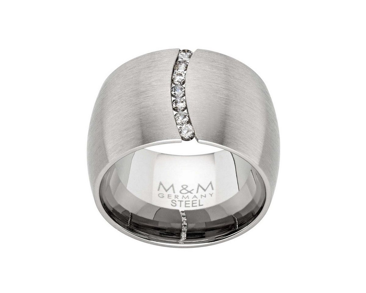 M&M Fingerring Ring Damen silber / gold breit (14mm) mit Zirkonia (1-tlg), Spannring ModernGlam", deutsche Qualität, inkl. edles Schmucketui" von M&M