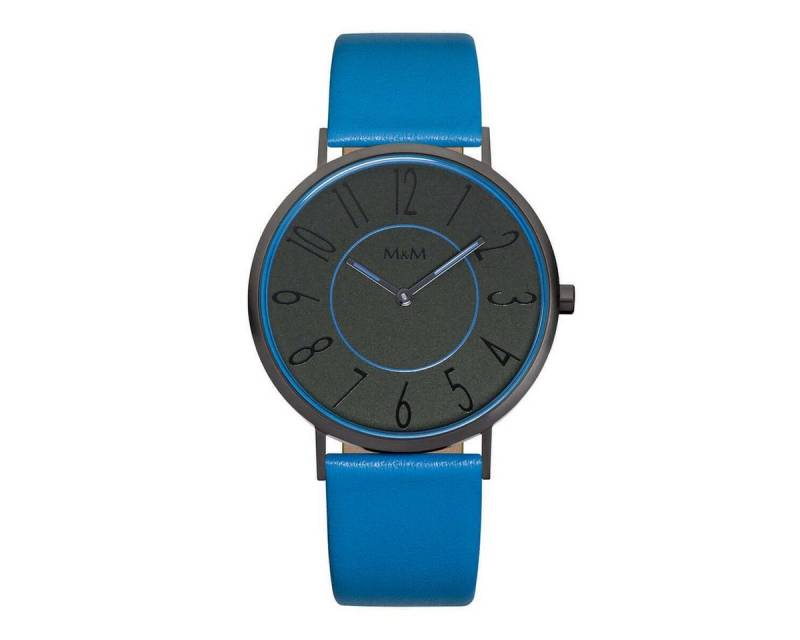 Quarzuhr Armbanduhr Damen Leder Basic Line 40, (1-tlg), Zifferblatt schwarz, groß. Analoguhr rund mit Lederarmband, Designer Uhr, deutsche Manufaktur, inkl. edles Etui von M&M