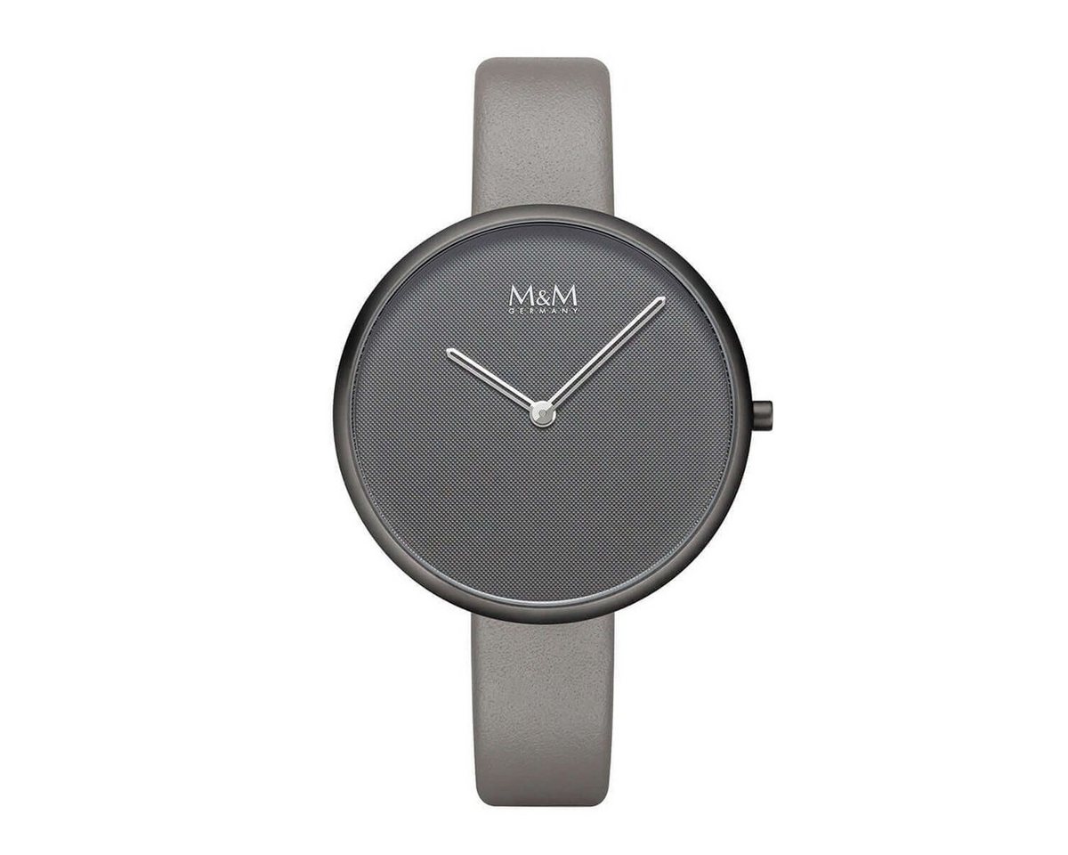 M&M Quarzuhr Armbanduhren Damen Leder Basic Flat, (1-tlg), Analoguhr rund mit Lederarmband, Designer Uhr, deutsche Manufaktur, inkl. edles Etui von M&M