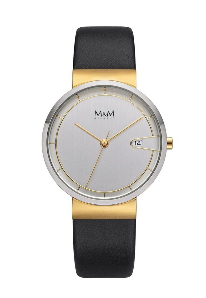 M&M Quarzuhr Armbanduhren Damen Lederarmband Day Date, (1-tlg), Analoguhr rund mit Lederarmband, Designer Uhr, deutsche Manufaktur, inkl. edles Etui von M&M
