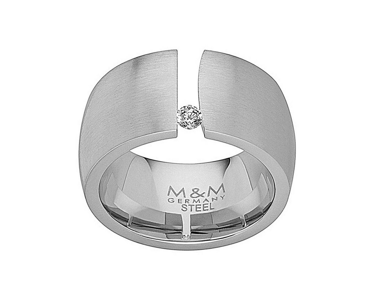 M&M Spannring Ring Damen silber / gold breit (12mm) mit Zirkonia (1-tlg), ModernGlam", deutsche Qualität, inkl. edles Schmucketui" von M&M
