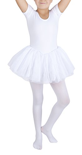 M&P Fashion Mädchen Kurzarm Lycra Ballettanzug Ballett Trikot Body mit Röckchen M12 (128, Weiß) von M&P Fashion
