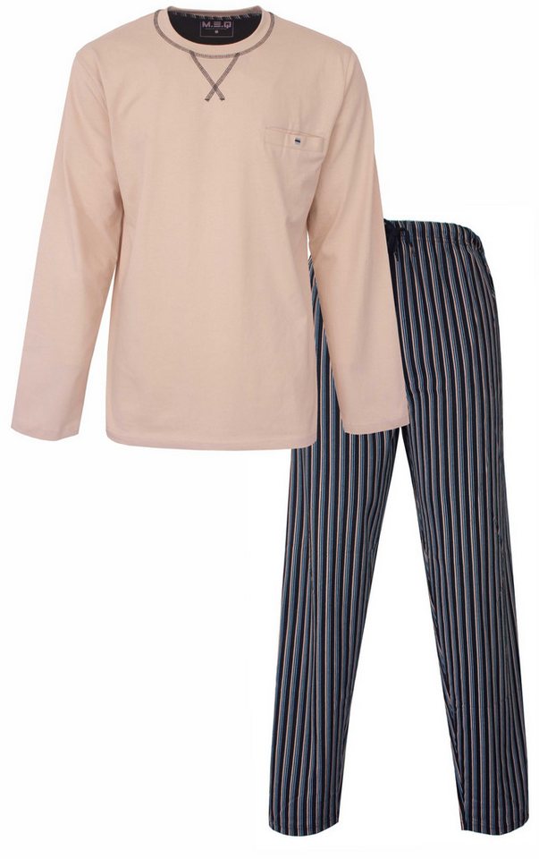 M.E.Q. Schlafanzug Herren Pyjama lang (2 tlg) Baumwolle von M.E.Q.
