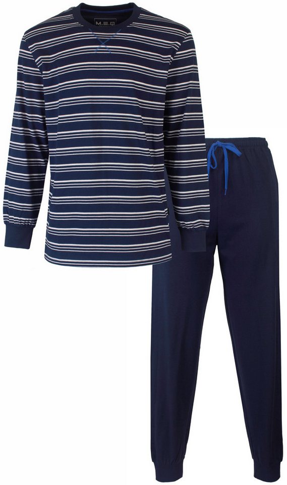 M.E.Q. Schlafanzug Herren Pyjama lang mit Bündchen (2 tlg) Baumwolle von M.E.Q.
