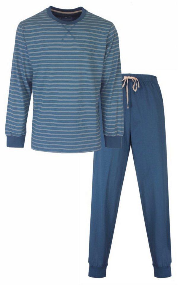 M.E.Q. Schlafanzug Herren Pyjama lang mit Bündchen (2 tlg) Baumwolle von M.E.Q.