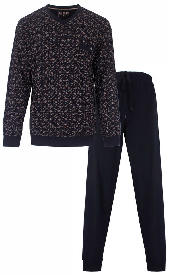 M.E.Q. Schlafanzug Herren Pyjama lang mit Bündchen (2 tlg) Baumwolle von M.E.Q.