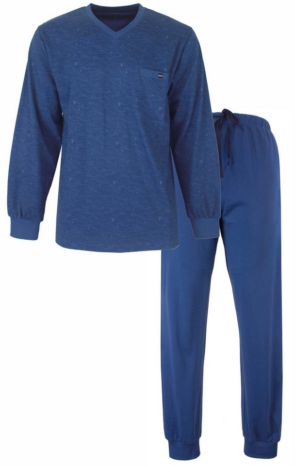 M.E.Q. Schlafanzug Herren Pyjama mit Bündchen (2 tlg) Baumwolle von M.E.Q.