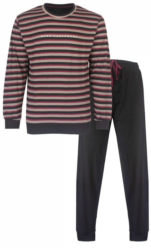 M.E.Q. Schlafanzug Herren Pyjama mit Bündchen (2 tlg) Baumwolle von M.E.Q.