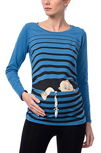 Baby Flucht - Lustige witzige süße Umstandsmode mit Motiv für die Schwangerschaft Umstandsshirt T-Shirt Schwangerschaftsshirt, Langarm (Dunkelblau, X-Large) von M.M.C.
