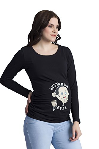 Best Mom Ever - Umstandsmode Umstandsshirt mit Motiv Sweatshirt Schwangerschaftsshirt für die Schwangerschaft, Langarm (Schwarz, Medium) von M.M.C.