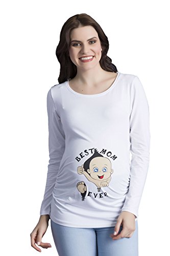 Best Mom Ever - Umstandsmode Umstandsshirt mit Motiv Sweatshirt Schwangerschaftsshirt für die Schwangerschaft, Langarm (Weiß, Large) von M.M.C.