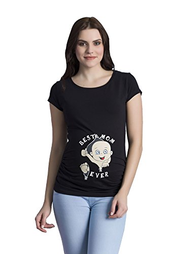 Best Mom Ever - Lustige witzige süße Umstandsmode mit Motiv Umstandsshirt für die Schwangerschaft T-Shirt Schwangerschaftsshirt, Kurzarm (Schwarz, Large) von M.M.C.