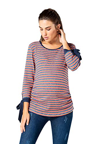 Gestreifter Umstandspullover Rippstrick Damen Schwangerschaft Langarm Strickpullover Strick-Pulli Feinstrick Pullover Sweater Oberteil (Bunt, Medium) von M.M.C.