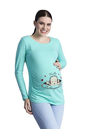 Hallo Lieblingsmensch - Umstandsmode Umstandsshirt mit Motiv Sweatshirt Schwangerschaftsshirt für die Schwangerschaft, Langarm (Mint, X-Large) von M.M.C.