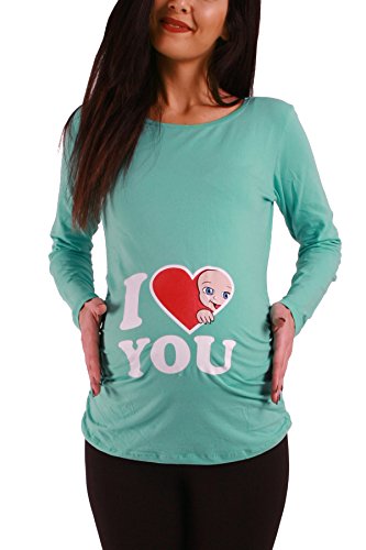 Love - Lustige witzige süße Umstandsmode Umstandsshirt Schwangerschaftsshirt Sweatshirt mit Motiv für die Schwangerschaft, Langarm (Mint, Large) von M.M.C.