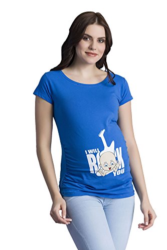 I Will Rock You - Lustige witzige süße Umstandsmode mit Motiv Umstandsshirt für die Schwangerschaft T-Shirt Schwangerschaftsshirt, Kurzarm (Dunkelblau, Medium) von M.M.C.