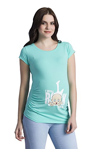 I Will Rock You - Lustige witzige süße Umstandsmode mit Motiv Umstandsshirt für die Schwangerschaft T-Shirt Schwangerschaftsshirt, Kurzarm (Mint, Small) von M.M.C.