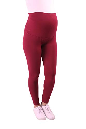 Komfortable Umstandsleggings für den Alltag und Sport Schwanger Damen Schwangerschafts-Leggings Umstandsmode (Weinrot, Medium) von M.M.C.