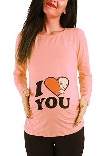 Love - Lustige witzige süße Umstandsmode Umstandsshirt Schwangerschaftsshirt Sweatshirt mit Motiv für die Schwangerschaft, Langarm (Lachsfarbe, Medium) von M.M.C.