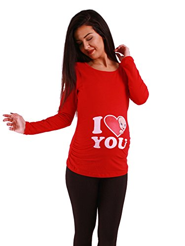 Love - Lustige witzige süße Umstandsmode Umstandsshirt Schwangerschaftsshirt Sweatshirt mit Motiv für die Schwangerschaft, Langarm (Rot, Large) von M.M.C.