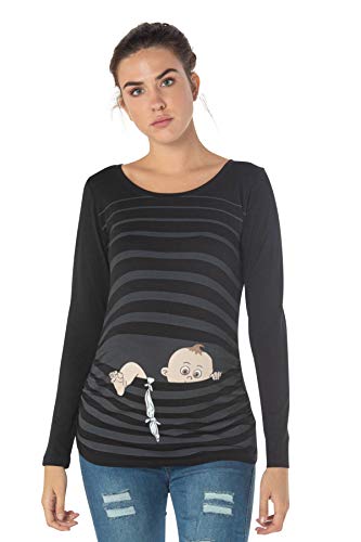 Baby Flucht - Lustige witzige süße Umstandsmode mit Motiv für die Schwangerschaft Umstandsshirt T-Shirt Schwangerschaftsshirt, Langarm (Schwarz, X-Large) von M.M.C.