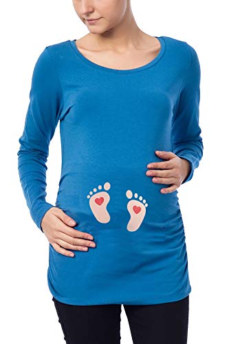 M.M.C. Fußabdrücke Baby mit Herz - Süße Umstandsmode Motiv Umstandsshirt Sweatshirt Schwangerschaftsshirt für die Schwangerschaft, Langarm (Dunkelblau, Large) von M.M.C.