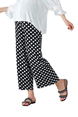 M.M.C. Gepunktete Umstands-Hose aus leichtem Viskosestoff – Umstandsmode Schwangerschaftsmode Schwanger Damen Schwangerschafts-Freizeithose mit weißen Punkten (Schwarz, 40) von M.M.C.