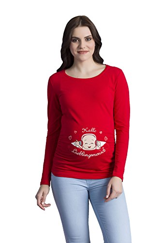 M.M.C. Hallo Lieblingsmensch - Umstandsmode Umstandsshirt mit Motiv Sweatshirt Schwangerschaftsshirt für die Schwangerschaft, Langarm (Rot, X-Large) von M.M.C.