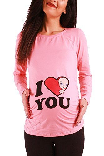 Love - Lustige witzige süße Umstandsmode Umstandsshirt Schwangerschaftsshirt Sweatshirt mit Motiv für die Schwangerschaft, Langarm (Rosa, Small) von M.M.C.