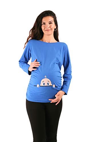 M.M.C. Neugieriges Baby - Umstandsmode Umstandsshirt mit Motiv Sweatshirt Schwangerschaftsshirt für die Schwangerschaft, Langarm (Dunkelblau, Small) von M.M.C.