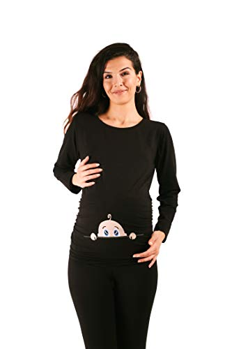 M.M.C. Neugieriges Baby - Umstandsmode Umstandsshirt mit Motiv Sweatshirt Schwangerschaftsshirt für die Schwangerschaft, Langarm (Schwarz, Small) von M.M.C.