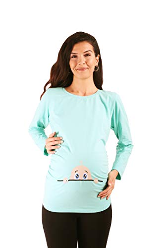 Neugieriges Baby - Umstandsmode Umstandsshirt mit Motiv Sweatshirt Schwangerschaftsshirt für die Schwangerschaft, Langarm (Mint, X-Large) von M.M.C.