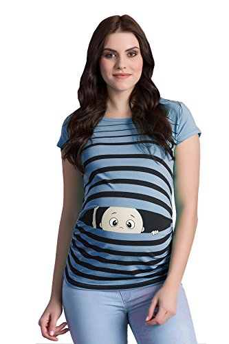 Witzige süße Umstandsmode T-Shirt mit Motiv Schwangerschaft Geschenk - Kurzarm (Babyblau, Large) von M.M.C.