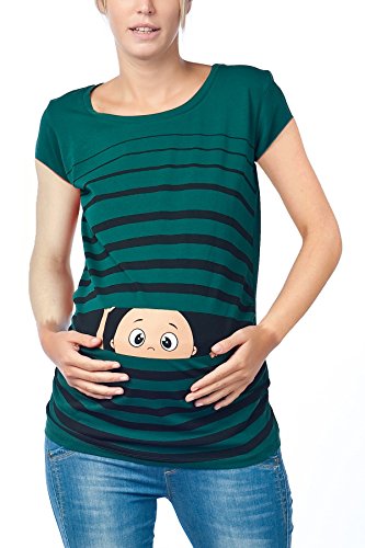 Witzige süße Umstandsmode T-Shirt mit Motiv Schwangerschaft Geschenk - Kurzarm (Dunkelgrün, Medium) von M.M.C.