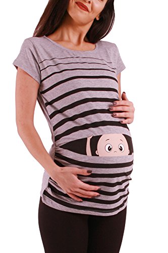Witzige süße Umstandsmode T-Shirt mit Motiv Schwangerschaft Geschenk - Kurzarm (Grau, Large) von M.M.C.