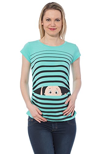 Witzige süße Umstandsmode T-Shirt mit Motiv Schwangerschaft Geschenk - Kurzarm (Mint, Medium) von M.M.C.