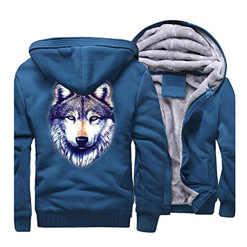 M.YAN Herren Kapuzenpullover Mit Reißverschluss Langarm Kapuzenjacke Winter Warm Fleeceinnenseite Sweatshirt Plus Dicke Fleecejacke Sweatjacke Mit Kapuze Wolf B Lau M von M.YAN