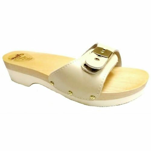 M.a.u.r.i. Damen-Clogs aus Mikro-Holz mit Schnalle – Made in Italy, beige, 41 EU von M.a.u.r.i.