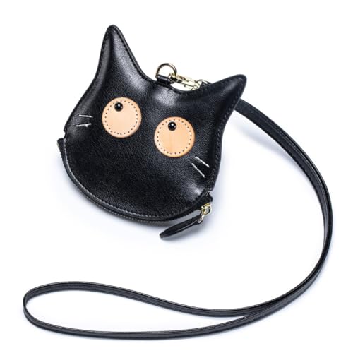 Geldbörse aus echtem Leder für Damen, Fuchs-Form, Münztasche, Kreditkarten-Geldbörse, Schwarz von M.lemo925