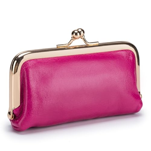 Geldbörse aus echtem Leder für Damen, klein, klein, Kussschloss, Geldbörse mit Münztasche, Lippenstift-Tasche mit Auto-Schlüsselanhänger, Mädchen-Geschenk, Rose von M.lemo925