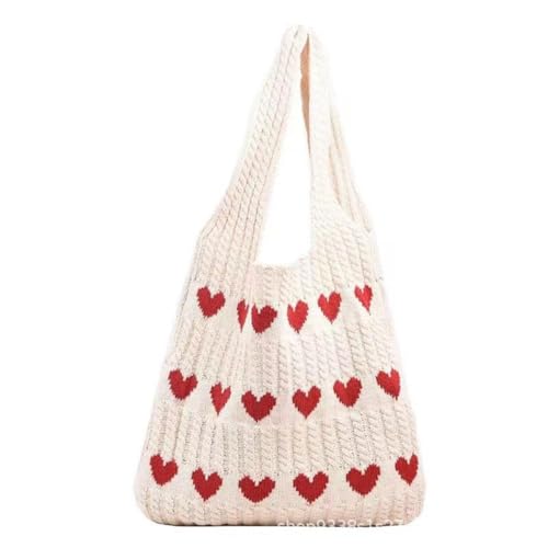 Häkeltasche für Damen, gestrickt, Umhängetasche, modische Geldbörse, ästhetische Tasche, Beige, Einheitsgröße von M.lemo925