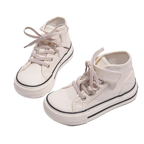 High Top Canvas-Sneaker für Mädchen und Jungen, Schnürschuhe, klassisch, lässig, Wanderschuhe für Kleinkinder, kleine und große Kinder, Beige, 1 Little Kid von M.lemo925