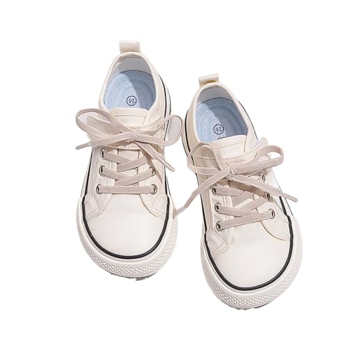 Kinder-Sneaker aus Segeltuch für Mädchen und Jungen, Schnürung, klassisch, lässig, Wanderschuhe für Kleinkinder, kleine und große Kinder, Beige, 11 Little Kid von M.lemo925