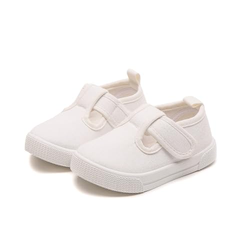 Kleinkind Mädchen Canvas Sneakers für kleine Kinder Klassisch Bequem Mary Jane Canvas Flats Rutschfest Casual Canvas Sneaker Jungen, Beige, 23.5 EU von M.lemo925