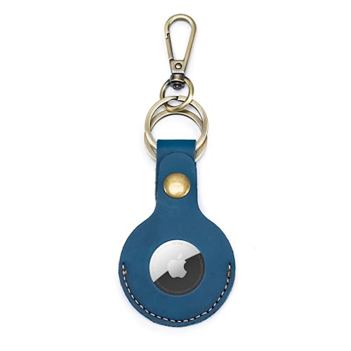 M.lemo925 AirTag Schlüsselanhänger Echtleder Schutzhülle - GPS Tracker Cover für Hund Katzen Halsband mit Schlüsselring Haken, blau von M.lemo925