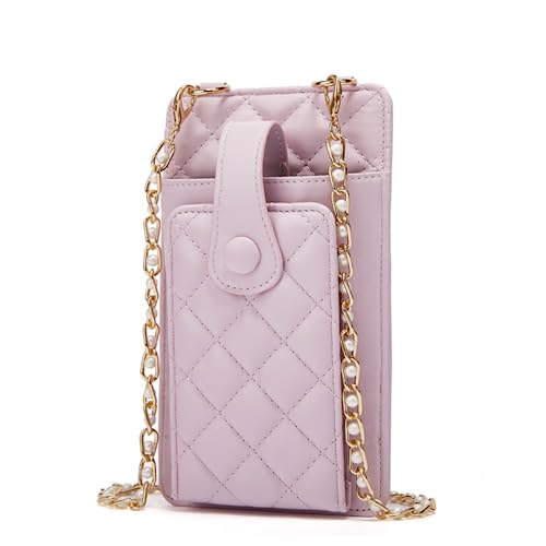 M.lemo925 Crossbody-Handytasche für Frauen, gestepptes Leder, Damen, Crossbody-Handtaschen, Perlen-Chian-Schultergurt, Clutch-Geldbörse, violett von M.lemo925